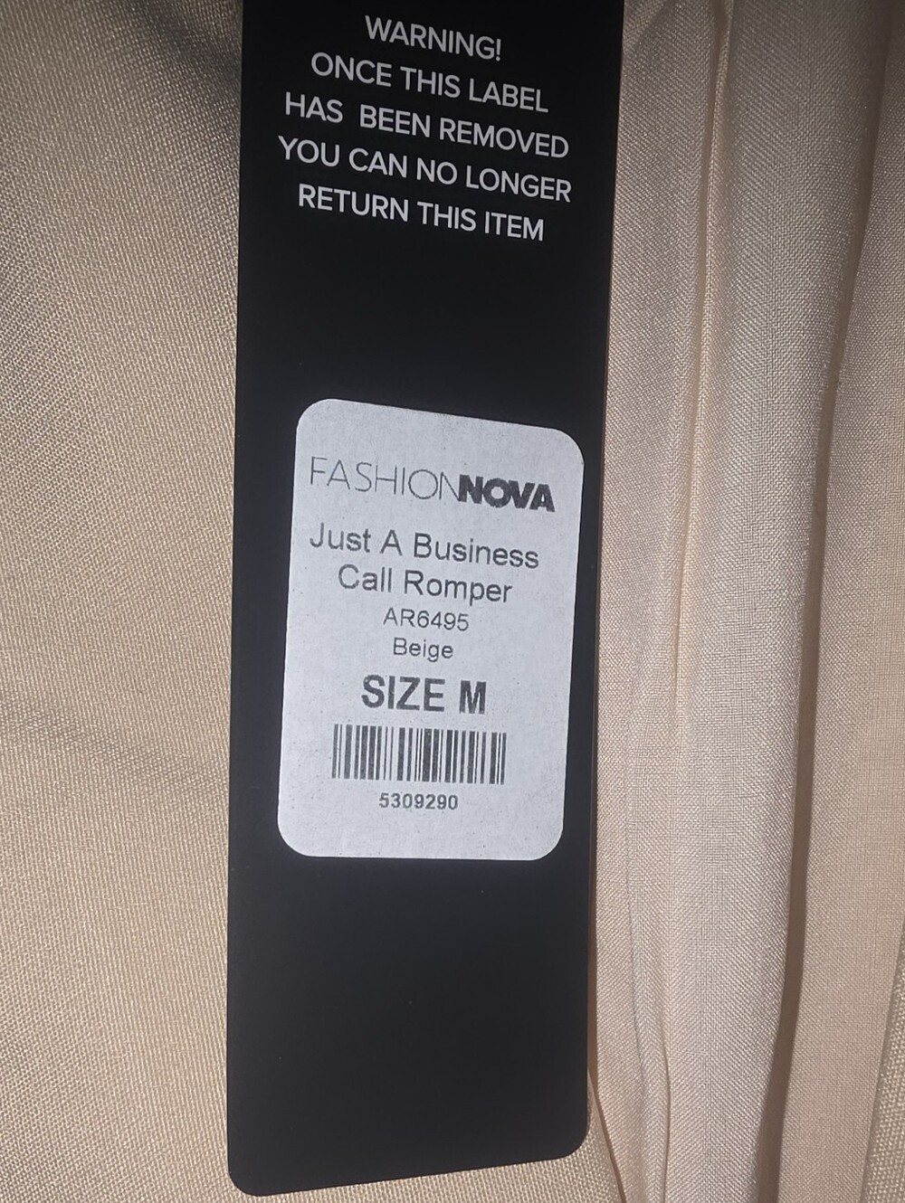 Fashion Nova Beige Plunge-Neck Jumpsuit with Tie Waist - Picture 4 of 5